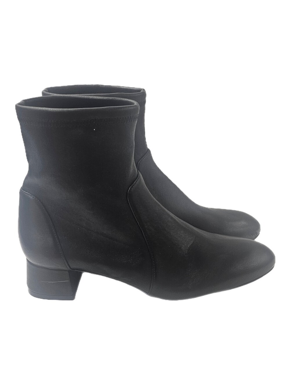Stuart Weitzman Maeve 50 Black Leather Zip Block Heel Booties NWOB Women's 8.5B